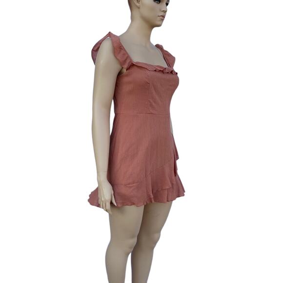 New B. Smart Women Cinnamon Color Square Neck Ruffle Mini Dress Size 15 - Picture 6 of 8
